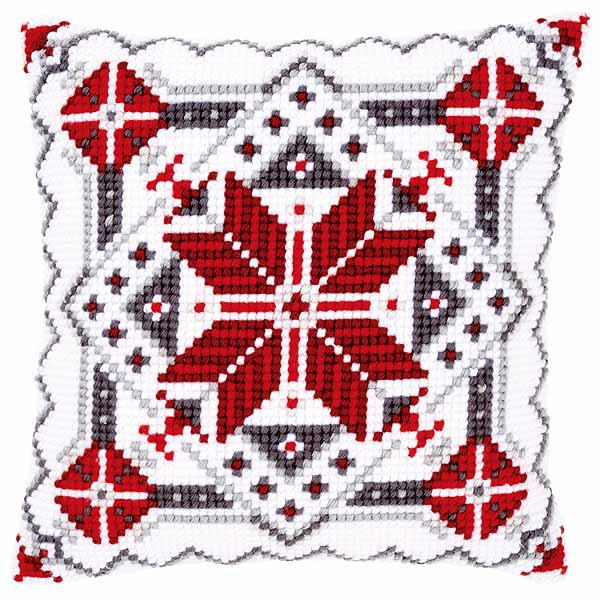 Snow Crystal Printed Cross Stitch Cushion Kit by Vervaco
