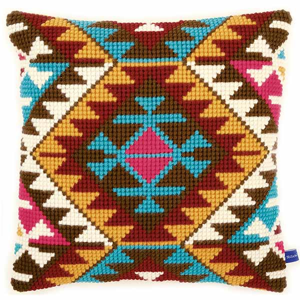 Ethnic Print Printed Cross Stitch Cushion Kit by Vervaco