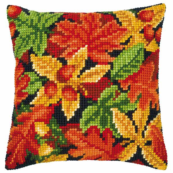 Autumn Leaves Printed Cross Stitch Cushion Kit by Vervaco