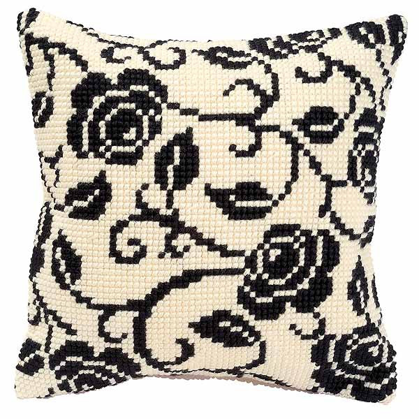 Blackworks Printed Cross Stitch Cushion Kit by Vervaco