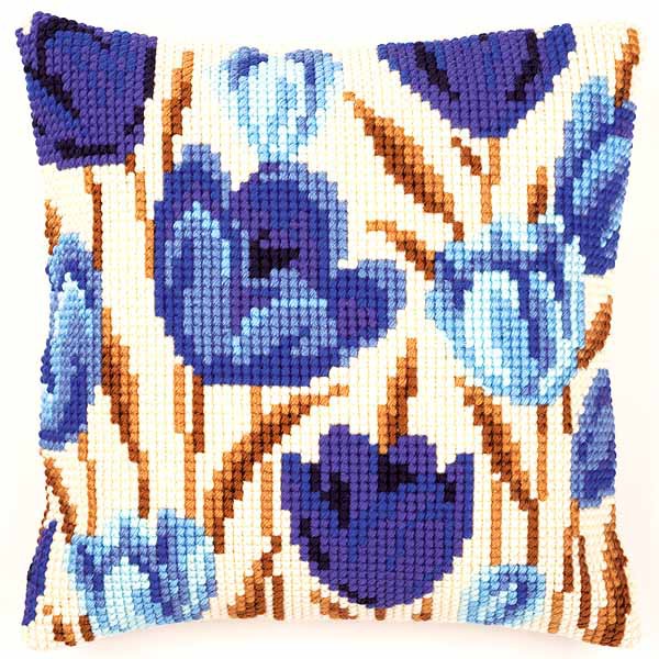 Crocus Printed Cross Stitch Cushion Kit by Vervaco