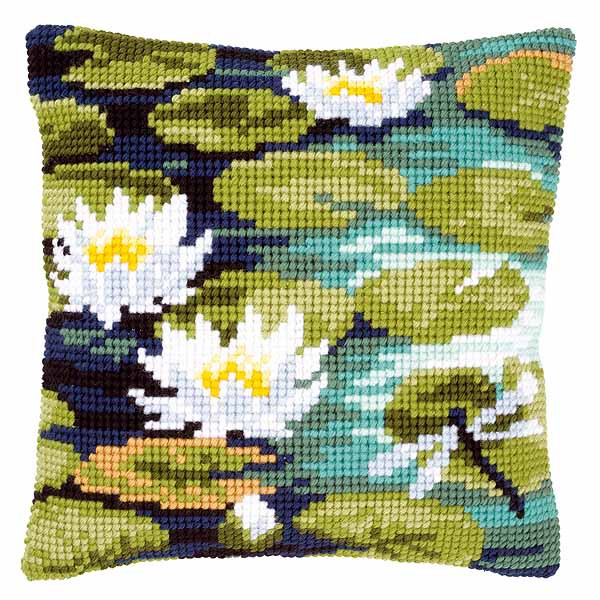 Waterlilies Printed Cross Stitch Cushion Kit by Vervaco