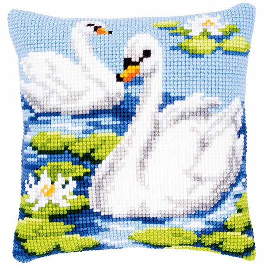 Swan Printed Cross Stitch Cushion Kit by Vervaco