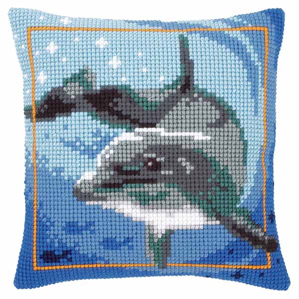 Dolphin Printed Cross Stitch Cushion Kit by Vervaco