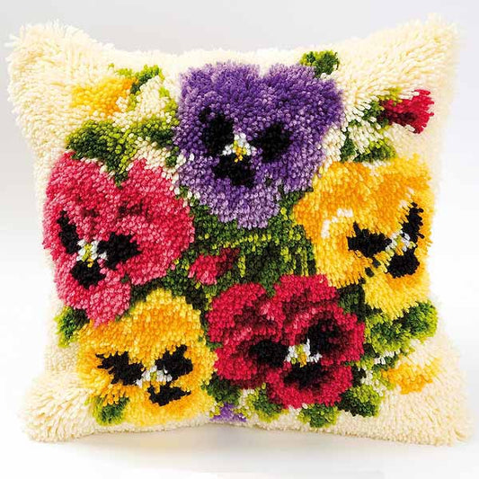 Pansies Latch Hook Cushion Kit By Vervaco