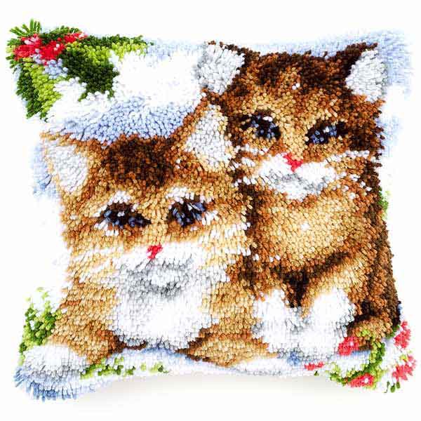 Snow Cats Latch Hook Cushion Kit By Vervaco