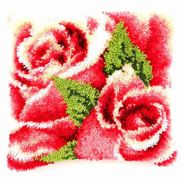 Pink Roses Latch Hook Cushion Kit By Vervaco