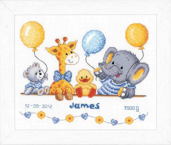 Animal Cheer Birth Sampler Cross Stitch Kit By Vervaco