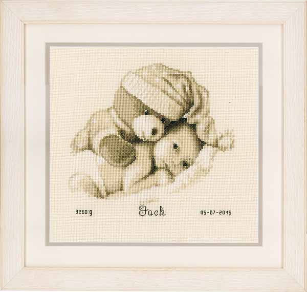 Baby and Teddy Birth Sampler Cross Stitch Kit By Vervaco