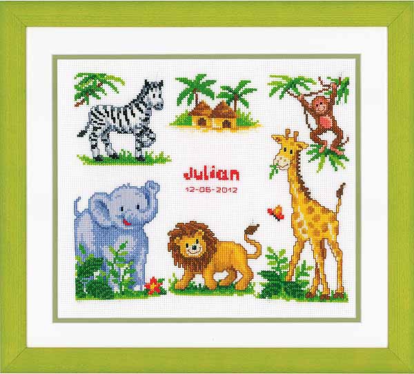 Zoo Animals Birth Sampler Cross Stitch Kit By Vervaco