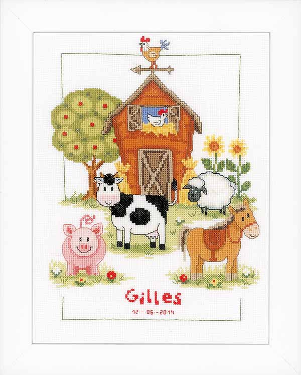 At the Farm Birth Sampler Cross Stitch Kit By Vervaco