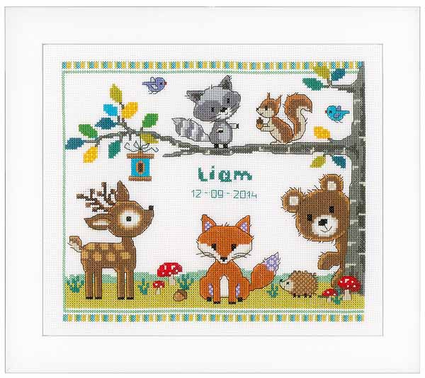 Forest Animals Birth Sampler Cross Stitch Kit By Vervaco