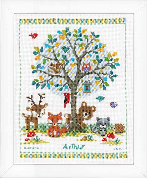 Into the Woods Birth Sampler Cross Stitch Kit By Vervaco