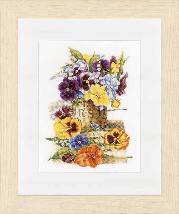 Pot of Pansies Cross Stitch Kit By Lanarte