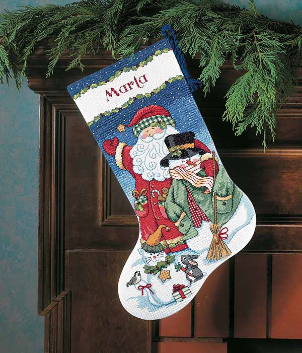 Santa and Snowman Christmas Stocking Cross Stitch Kit by Dimensions