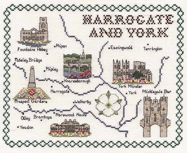 Harrogate and York Map Cross Stitch Kit by Classic Embroidery