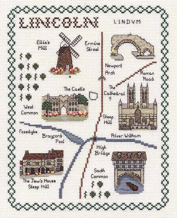 Lincoln Map Cross Stitch Kit by Classic Embroidery