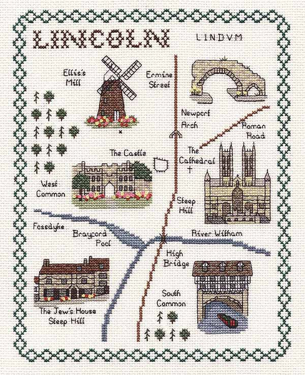 Lincoln Map Cross Stitch Kit by Classic Embroidery