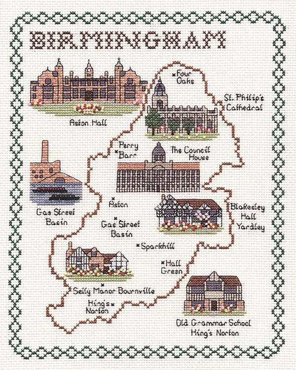 Birmingham Map Cross Stitch Kit by Classic Embroidery