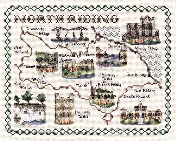 North Riding of Yorkshire Map Cross Stitch Kit by Classic Embroidery