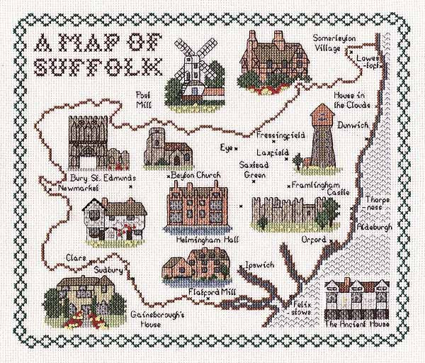 Suffolk Map Cross Stitch Kit by Classic Embroidery
