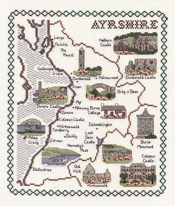 Ayrshire Map Cross Stitch Kit by Classic Embroidery