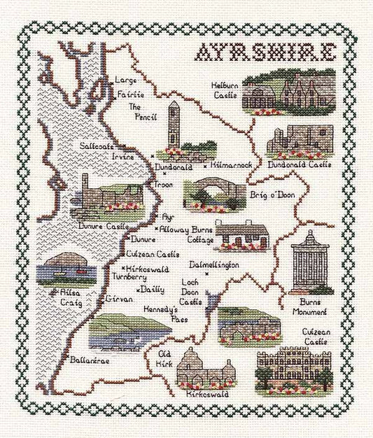 Ayrshire Map Cross Stitch Kit by Classic Embroidery