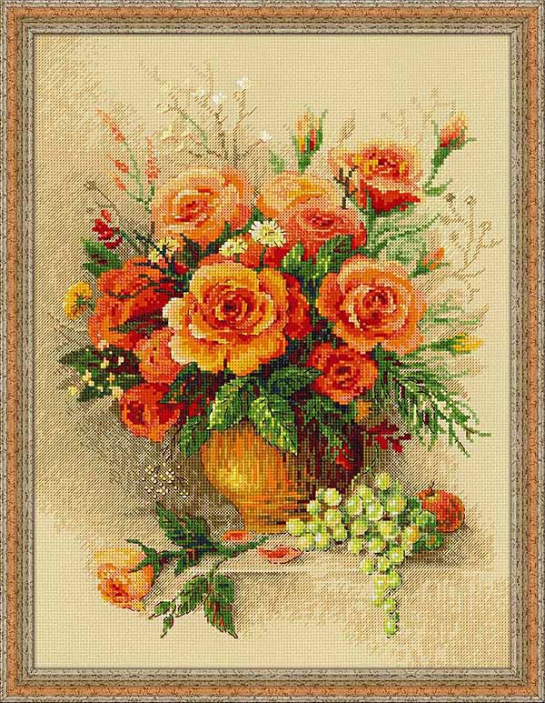 Tea Roses Cross Stitch Kit By RIOLIS