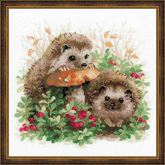 Hedgehogs in Lingonberries Cross Stitch Kit By RIOLIS