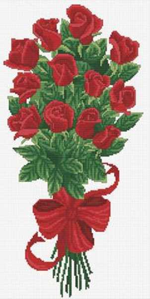 Bouquet of Red Rose Buds Printed Cross Stitch Kit by Needleart World