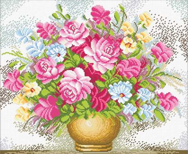 Vase of Flowers Printed Cross Stitch Kit by Needleart World