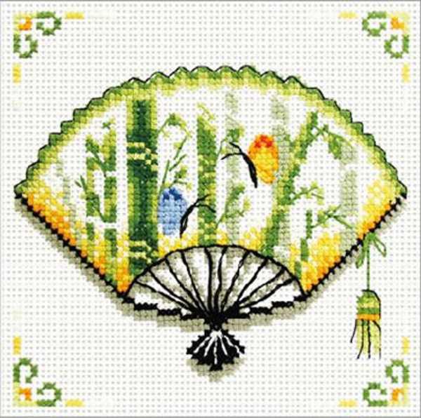 Bamboo Fan Printed Cross Stitch Kit by Needleart World