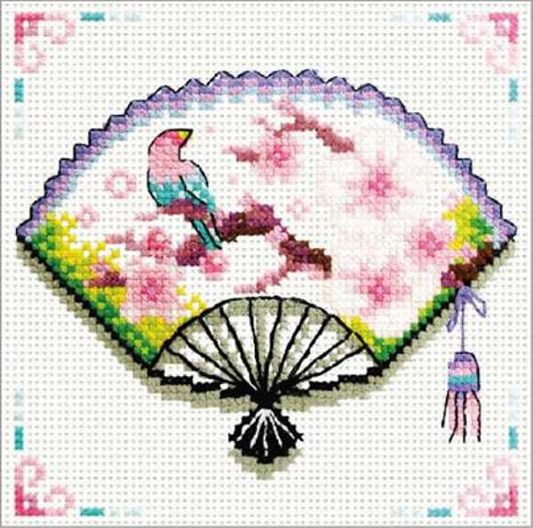 Cherry Blossom Fan Printed Cross Stitch Kit by Needleart World