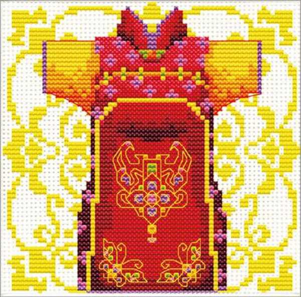 Red Samurai Printed Cross Stitch Kit by Needleart World