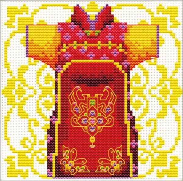 Red Samurai Printed Cross Stitch Kit by Needleart World