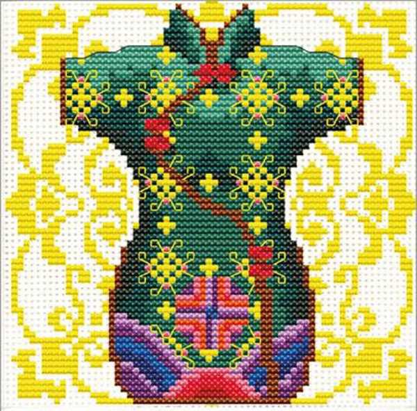 Green Geisha Printed Cross Stitch Kit by Needleart World