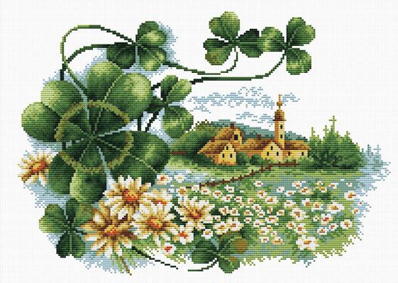 Scenery Clover Printed Cross Stitch Kit by Needleart World