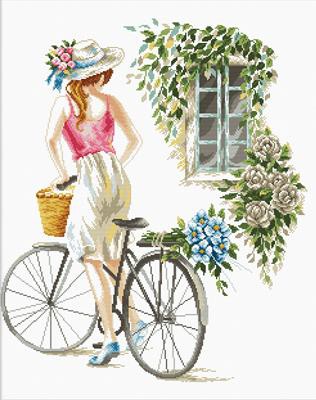 Bicycle Girl Printed Cross Stitch Kit by Needleart World