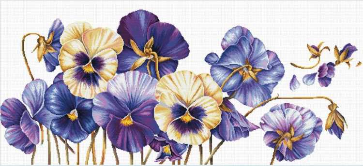 Purple Pansies Printed Cross Stitch Kit by Needleart World