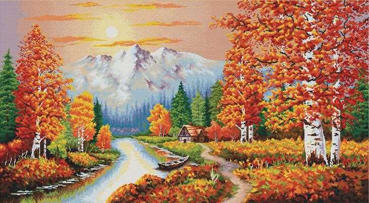 A Flaming Sunset Printed Cross Stitch Kit by Needleart World