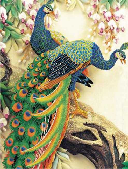 Peacock Majesty Printed Cross Stitch Kit by Needleart World