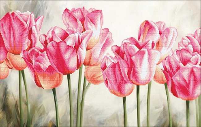 Pink Tulips Printed Cross Stitch Kit by Needleart World