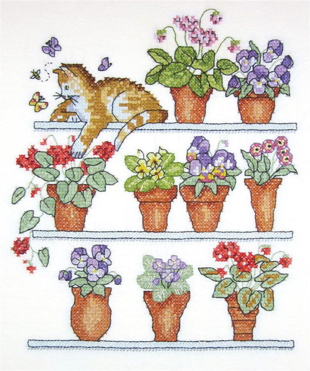 Cat on Shelf Printed Cross Stitch Kit by Janlynn