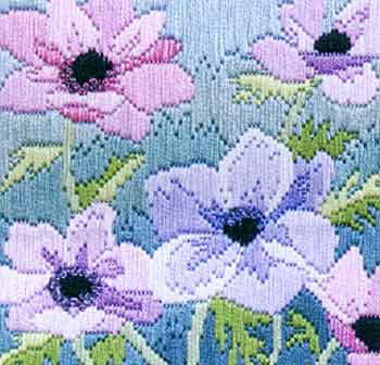 Purple Anemones Long Stitch Kit by Derwentwater Designs