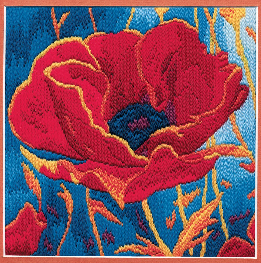 Poppy Head Long Stitch Kit by Derwentwater Designs