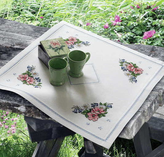 Poppy Daisy and Bluebell Tablecloth Cross Stitch Kit By Anchor