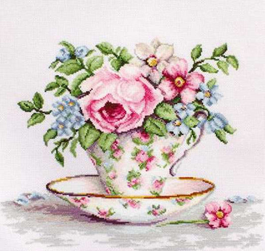Roses in a Teacup Cross Stitch Kit by Luca S