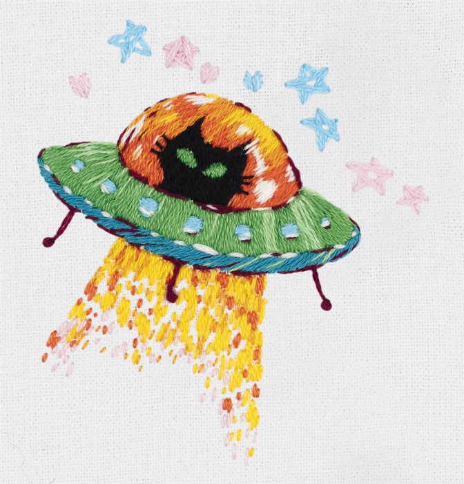 Cosmic Cat Embroidery Kit by PANNA