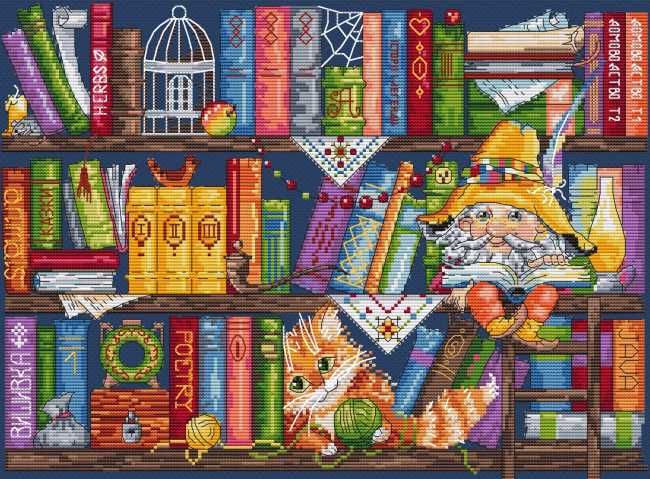 Bookshelf Cross Stitch Kit by Merejka