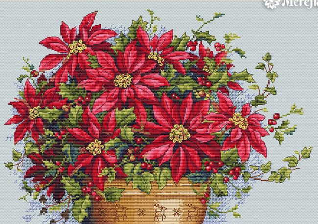 Poinsettia Cross Stitch Kit by Merejka